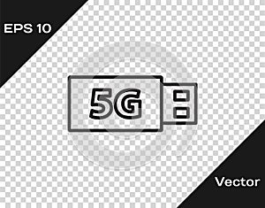 Black line 5G modem for fast mobile Internet icon isolated on transparent background. Global network high speed