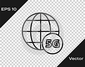 Black line 5G new wireless internet wifi connection icon isolated on transparent background. Global network high speed