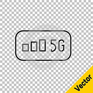 Black line 5G new wireless internet wifi connection icon isolated on transparent background. Global network high speed