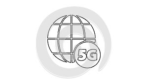 Black line 5G new wireless internet wifi connection icon isolated on white background. Global network high speed