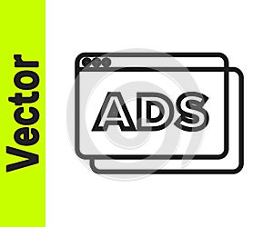 Black line Advertising icon isolated on white background. Concept of marketing and promotion process. Responsive ads. Social media