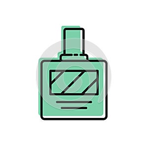 Black line Aftershave icon isolated on white background. Cologne spray icon. Male perfume bottle. Vector Illustration