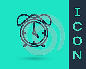 Black line Alarm clock icon isolated on green background. Wake up, get up concept. Time sign. Vector