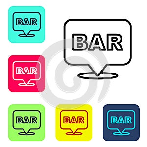 Black line Alcohol or beer bar location icon isolated on white background. Symbol of drinking, pub, club, bar. Set icons