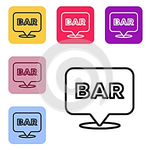 Black line Alcohol or beer bar location icon isolated on white background. Symbol of drinking, pub, club, bar. Set icons in color