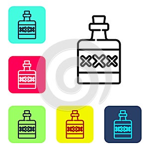 Black line Alcohol drink Rum bottle icon isolated on white background. Set icons in color square buttons. Vector