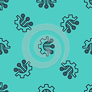 Black line Algorithm icon isolated seamless pattern on green background. Algorithm symbol design from Artificial