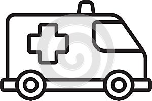 Black line Ambulance and emergency car icon isolated on white background. Ambulance vehicle medical evacuation. Vector.