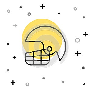 Black line American football helmet icon isolated on white background. Random dynamic shapes. Vector Illustration