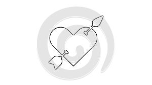 Black line Amour symbol with heart and arrow icon isolated on white background. Love sign. Valentines symbol. 4K Video