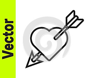 Black line Amour symbol with heart and arrow icon isolated on white background. Love sign. Valentines symbol. Vector