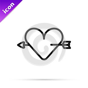 Black line Amour symbol with heart and arrow icon isolated on white background. Love sign. Valentines symbol. Vector