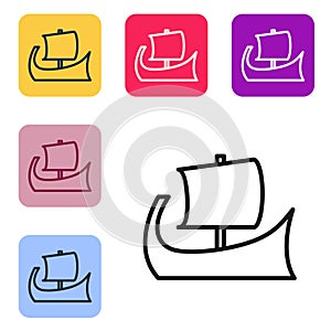 Black line Ancient Greek trireme icon isolated on white background. Set icons in color square buttons. Vector