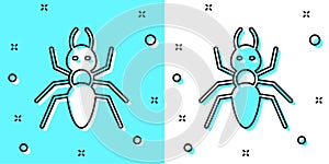 Black line Ant icon isolated on green and white background. Random dynamic shapes. Vector
