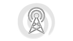 Black line Antenna icon isolated on white background. Radio antenna wireless. Technology and network signal radio