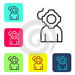 Black line Aqualung icon isolated on white background. Diving helmet. Diving underwater equipment. Set icons in color