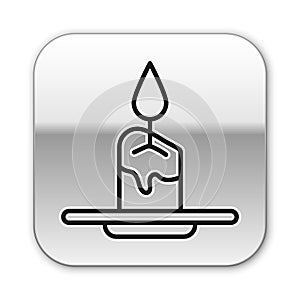 Black line Aroma candle icon isolated on white background. Silver square button. Vector