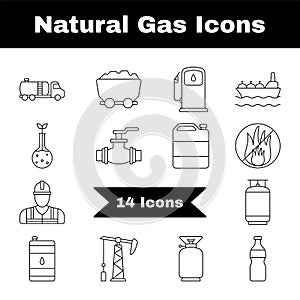 Black Line Art Set Of Natural Gas Icon In Flat