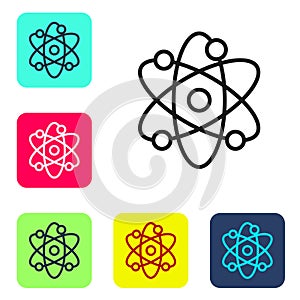 Black line Atom icon isolated on white background. Symbol of science, education, nuclear physics, scientific research