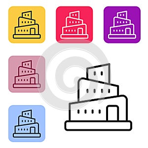 Black line Babel tower bible story icon isolated on white background. Set icons in color square buttons. Vector