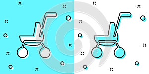 Black line Baby stroller icon isolated on green and white background. Baby carriage, buggy, pram, stroller, wheel