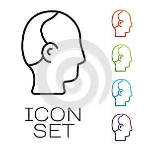 Black line Baldness icon isolated on white background. Alopecia. Set icons colorful. Vector