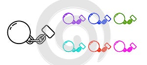 Black line Ball on chain icon isolated on white background. Set icons colorful. Vector