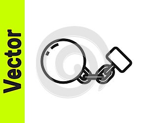 Black line Ball on chain icon isolated on white background. Vector