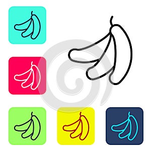 Black line Banana icon isolated on white background. Set icons in color square buttons. Vector