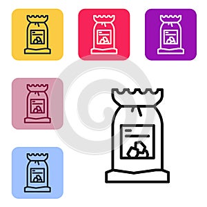 Black line Barbecue coal bag icon isolated on white background. Set icons in color square buttons. Vector