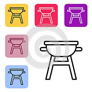 Black line Barbecue grill icon isolated on white background. BBQ grill party. Set icons in color square buttons. Vector