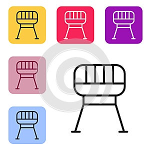 Black line Barbecue grill icon isolated on white background. BBQ grill party. Set icons in color square buttons. Vector