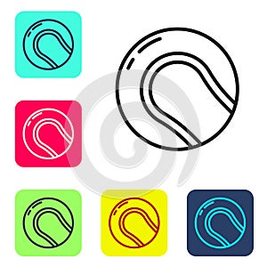 Black line Baseball ball icon isolated on white background. Set icons in color square buttons. Vector Illustration