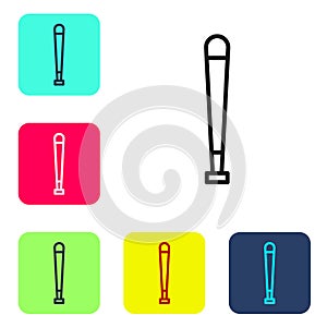 Black line Baseball bat icon isolated on white background. Sport equipment. Set icons in color square buttons. Vector