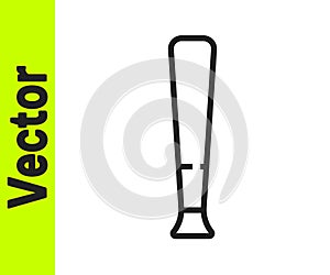 Black line Baseball bat icon isolated on white background. Sport equipment. Vector Illustration