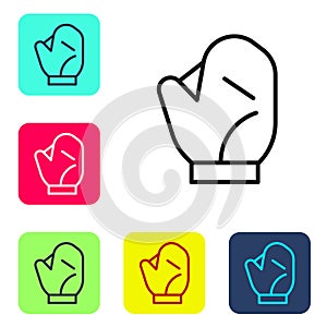 Black line Baseball glove icon isolated on white background. Set icons in color square buttons. Vector Illustration