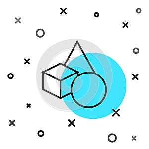 Black line Basic geometric shapes icon isolated on white background. Random dynamic shapes. Vector