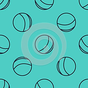 Black line Beach ball icon isolated seamless pattern on green background. Children toy. Vector