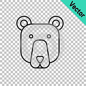 Black line Bear head icon isolated on transparent background. Vector