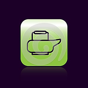 Black line Bedpan icon isolated on black background. Toilet for bedridden patients. Green square button. Vector