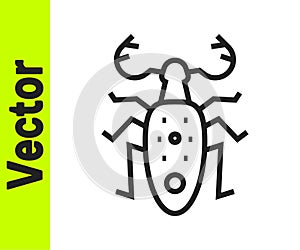 Black line Beetle deer icon isolated on white background. Horned beetle. Big insect. Vector