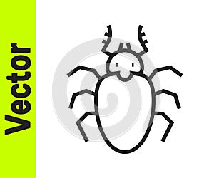 Black line Beetle deer icon isolated on white background. Horned beetle. Big insect. Vector