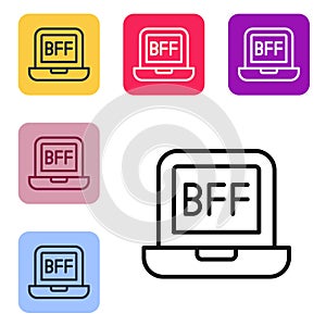 Black line BFF or best friends forever icon isolated on white background. Set icons in color square buttons. Vector