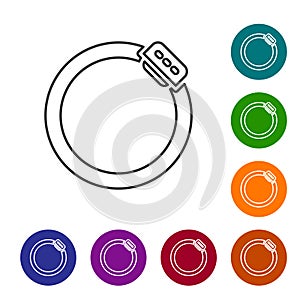 Black line Bicycle brake disc icon isolated on white background. Set icons in color circle buttons. Vector