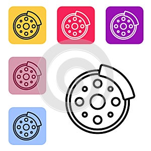Black line Bicycle brake disc icon isolated on white background. Set icons in color square buttons. Vector