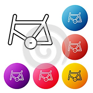 Black line Bicycle frame icon isolated on white background. Set icons colorful circle buttons. Vector