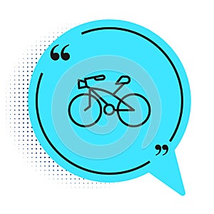 Black line Bicycle icon isolated on white background. Bike race. Extreme sport. Sport equipment. Blue speech bubble