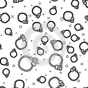 Black line Bicycle lock U shaped industrial icon isolated seamless pattern on white background. Vector