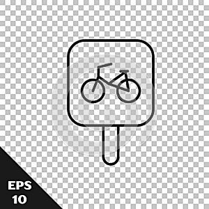 Black line Bicycle parking icon isolated on transparent background. Vector