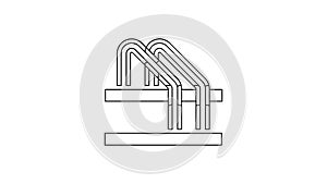 Black line Bicycle parking icon isolated on white background. 4K Video motion graphic animation